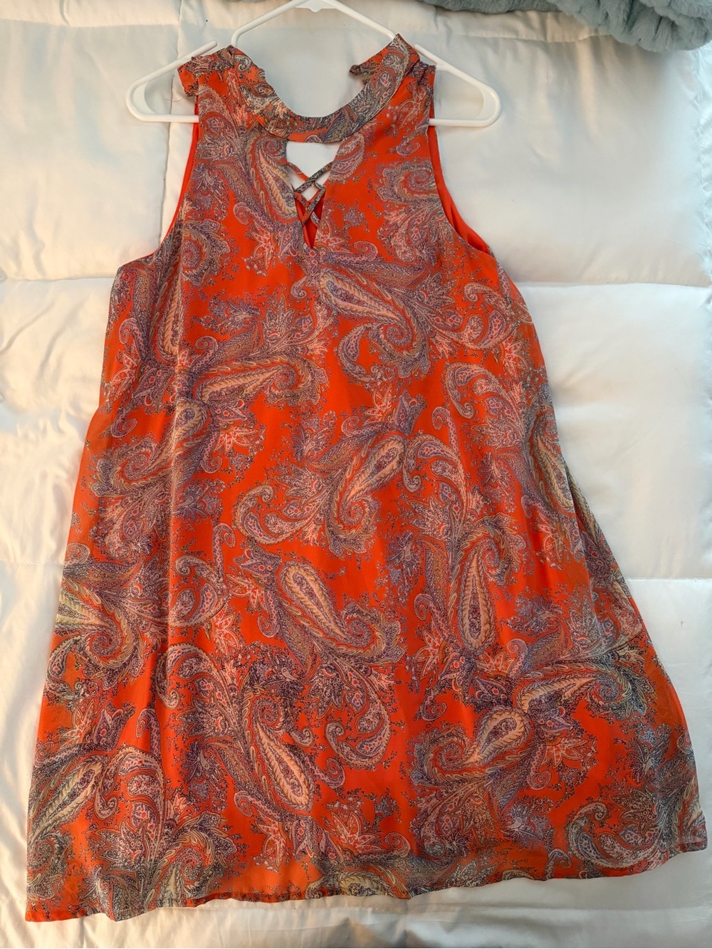 Peach Love Size Large Sleeveless Coral Paisley Shift Short Dress